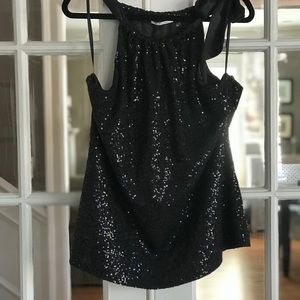 Tahari Sleeveless Sequin Black Blouse